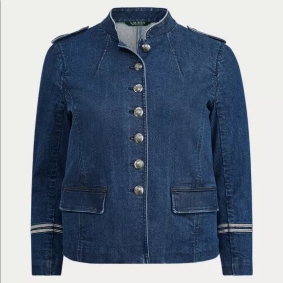 RALPH LAUREN Jean Jacket Epaulets Metallic Trim - Picture 6 of 7